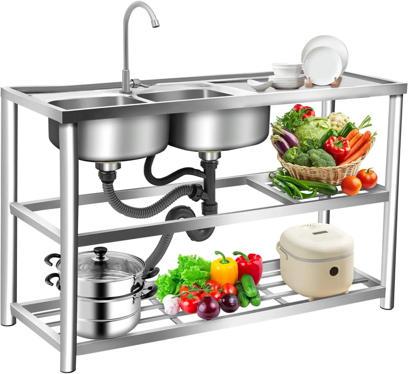 Commercial Kitchen Set - Pia de Aço Inoxidável de 3